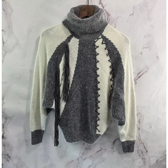 Vintage Sweater Womens Large White Angora Lambswool Tassel...